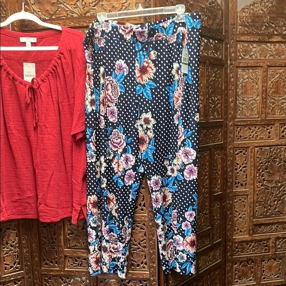 Blue Floral Ankle Cropped Pants - Picture 3 of 9